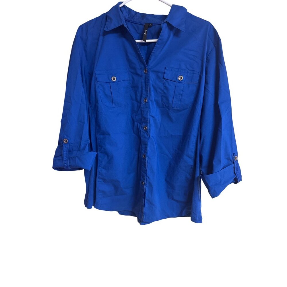 Cathy Womens Button-Up Shirt XL Blue Cotton & Polyester
